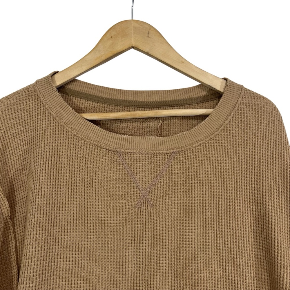 American Eagle Outfitters Oversized Lived-In Waffle Knit Pullover Tan S - Picture 3 of 8